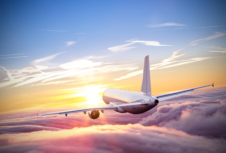 Airplane flying in the clouds