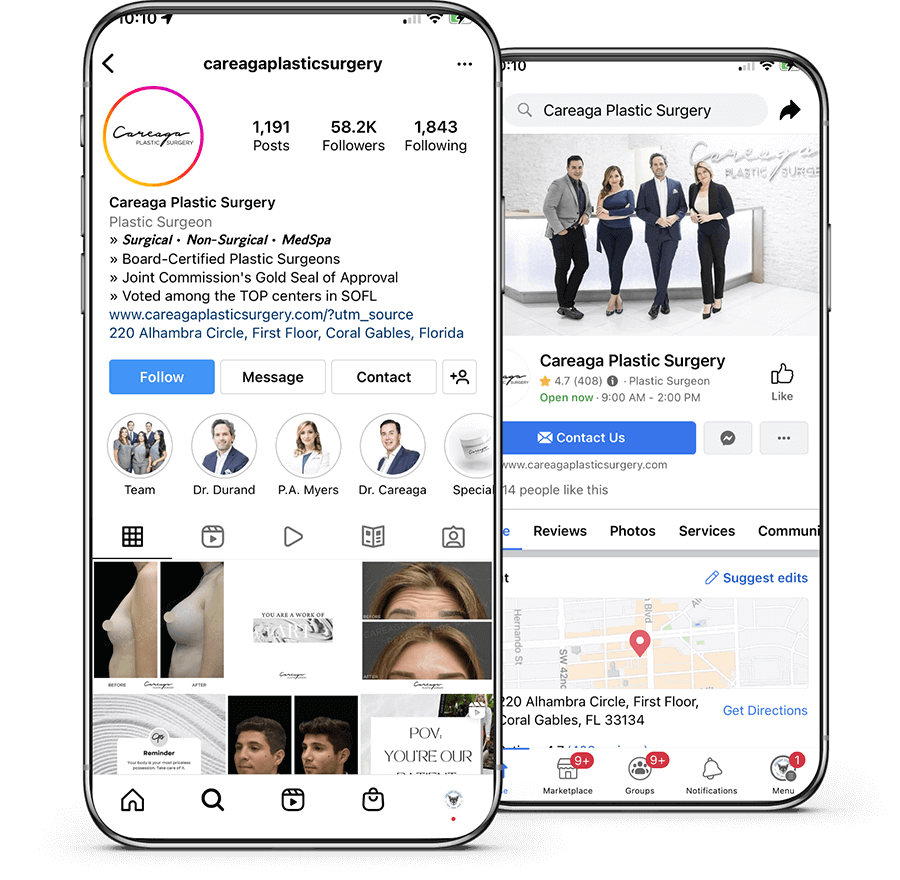 Careaga Plastic Surgery's profile on Instagram and Facebook