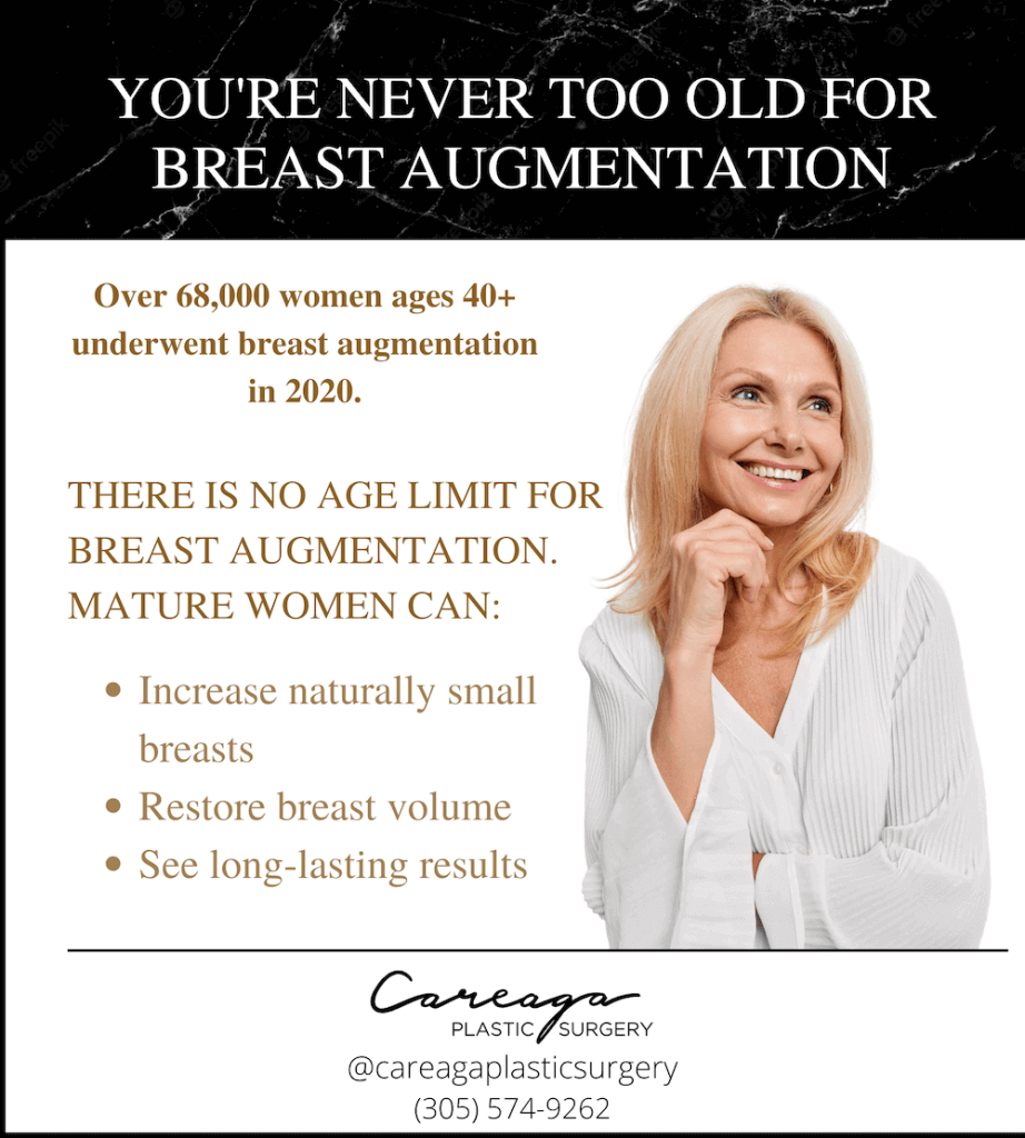Infographic showing the benefits of breast augmentation for mature women.