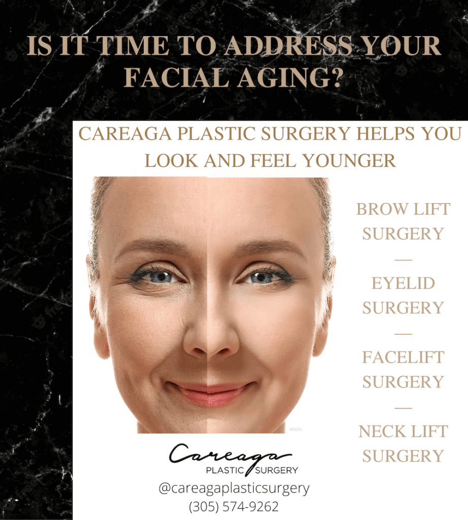 Infographic listing the best facial plastic surgeries to combat aging.